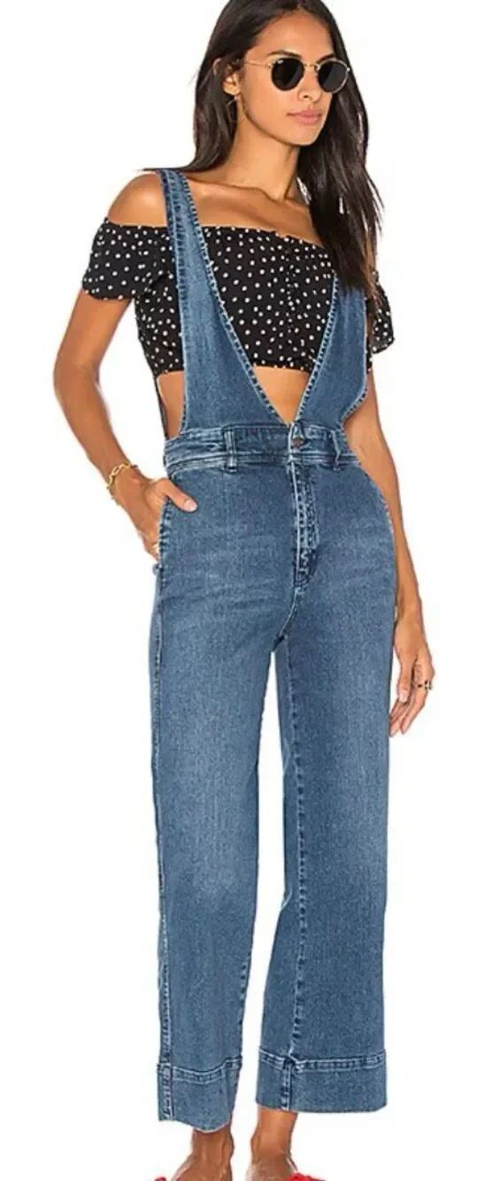 NEW NWOT Free People A Line Flare Denim Overalls JEANS sz 0